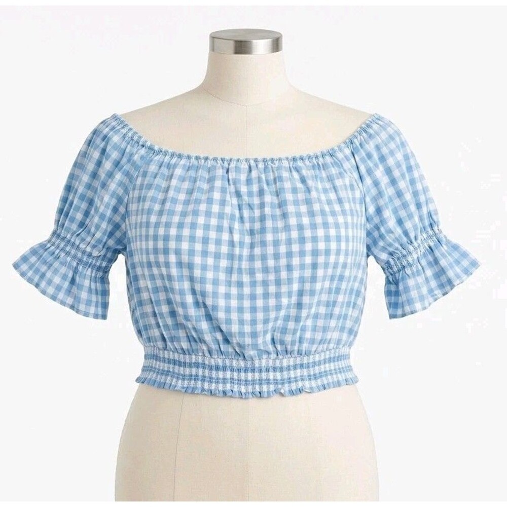 NWT Lane Bryant Blue Gingham Off The Shoulder Crop Top 26/28 Smocked Picnic 4th